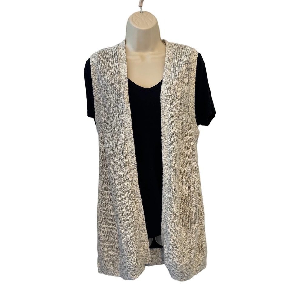 Gap Womens Open Front Knit Vest Grey White Marled Sleeveless‎ Cardigan Size M